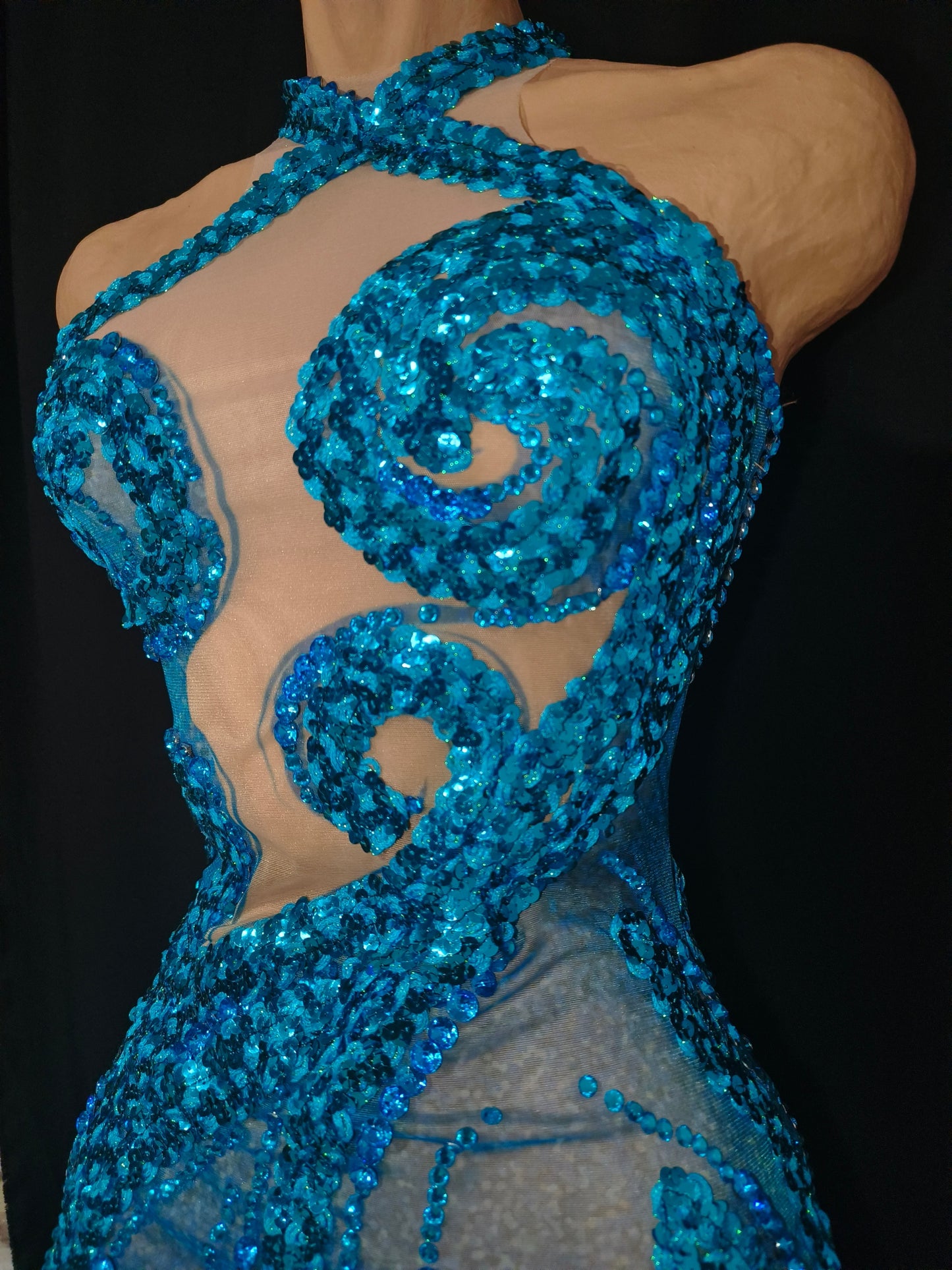 CELESINYI Botao Crystal Teal Mermaid Gown