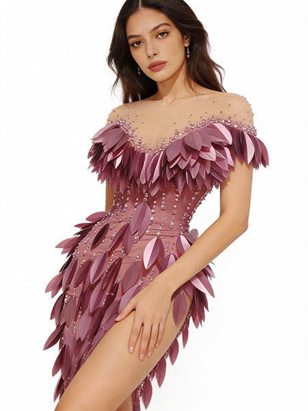 CELESINYI Chanmian Crystal Rose Leaf Mermaid Gown