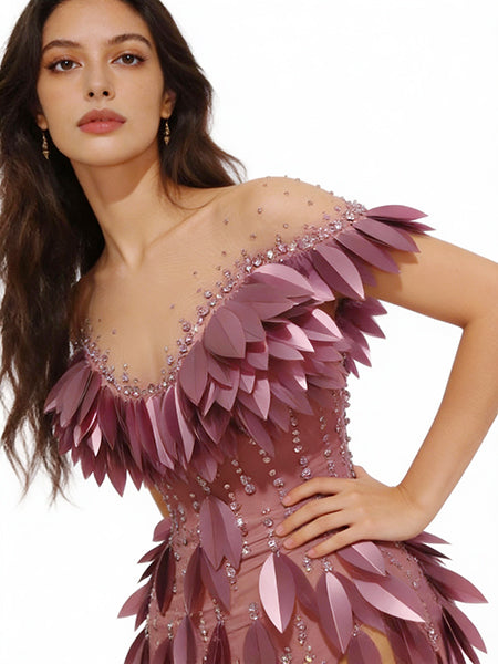 CELESINYI Chanmian Crystal Rose Leaf Mermaid Gown