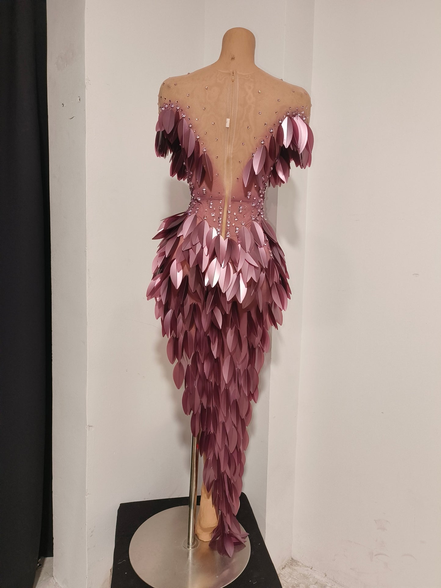 CELESINYI Chanmian Crystal Rose Leaf Mermaid Gown