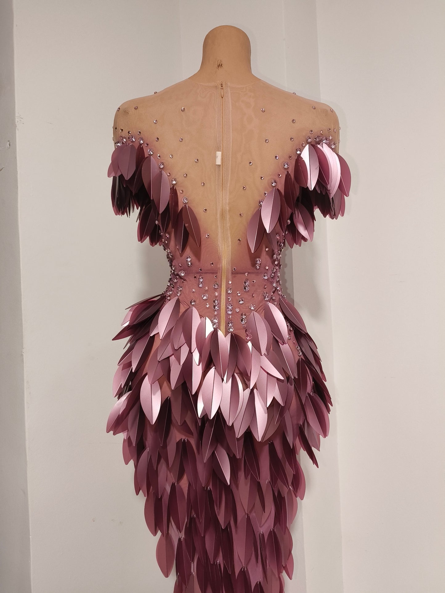 CELESINYI Chanmian Crystal Rose Leaf Mermaid Gown