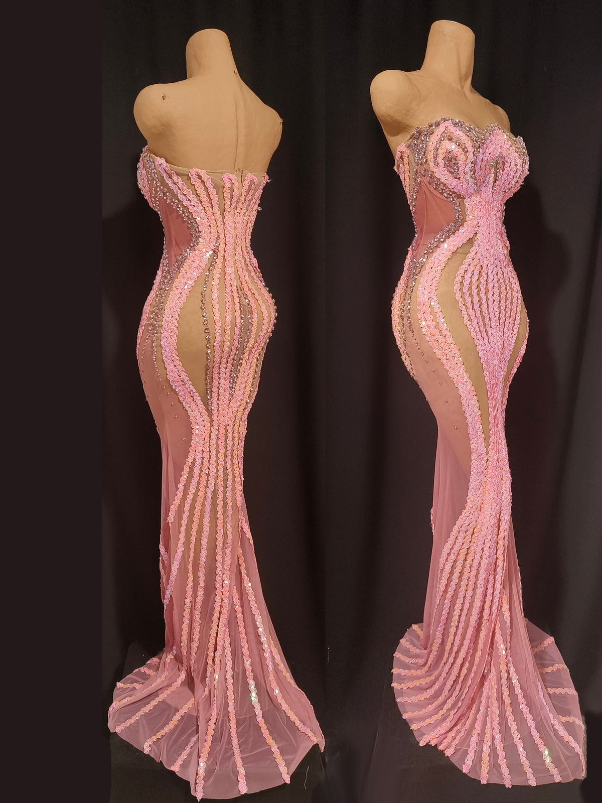 CELESINYI Lianhua Crystal Pink Sequin Mermaid Gown