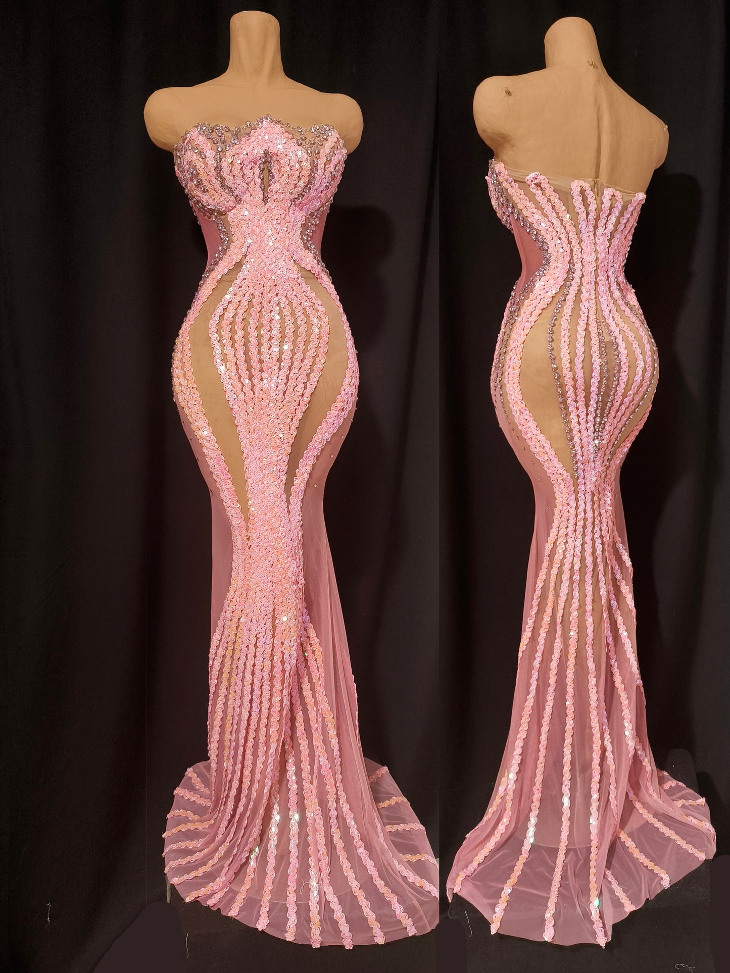 CELESINYI Lianhua Crystal Pink Sequin Mermaid Gown