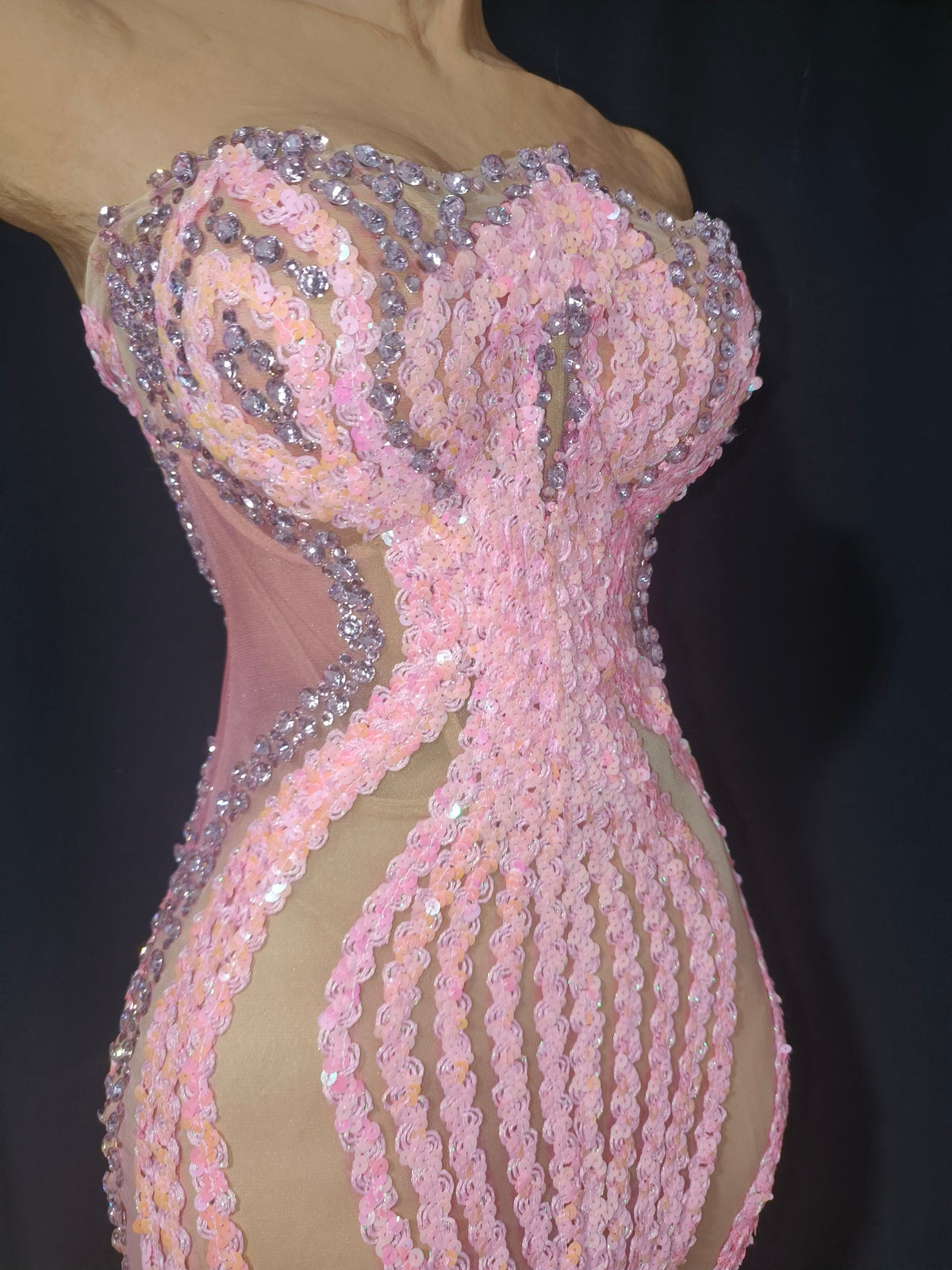 CELESINYI Lianhua Crystal Pink Sequin Mermaid Gown