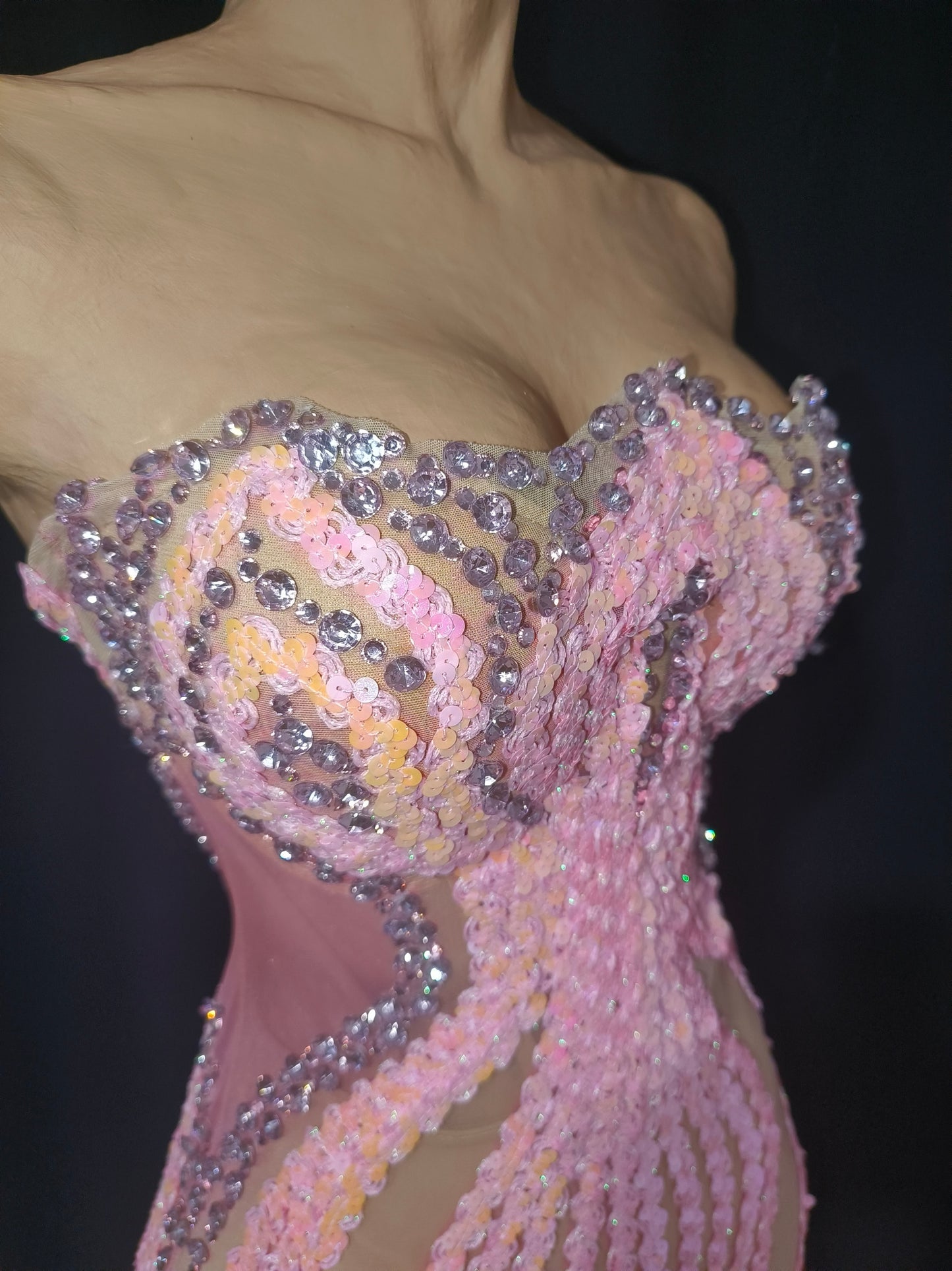 CELESINYI Lianhua Crystal Pink Sequin Mermaid Gown