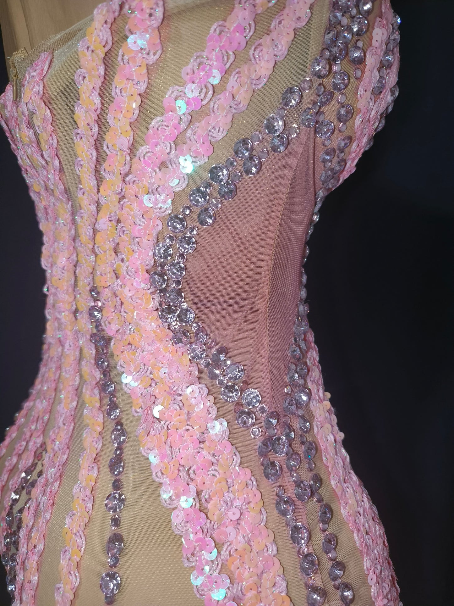 CELESINYI Lianhua Crystal Pink Sequin Mermaid Gown