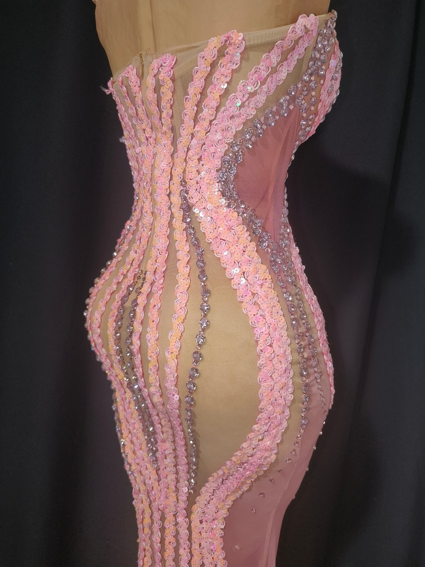 CELESINYI Lianhua Crystal Pink Sequin Mermaid Gown