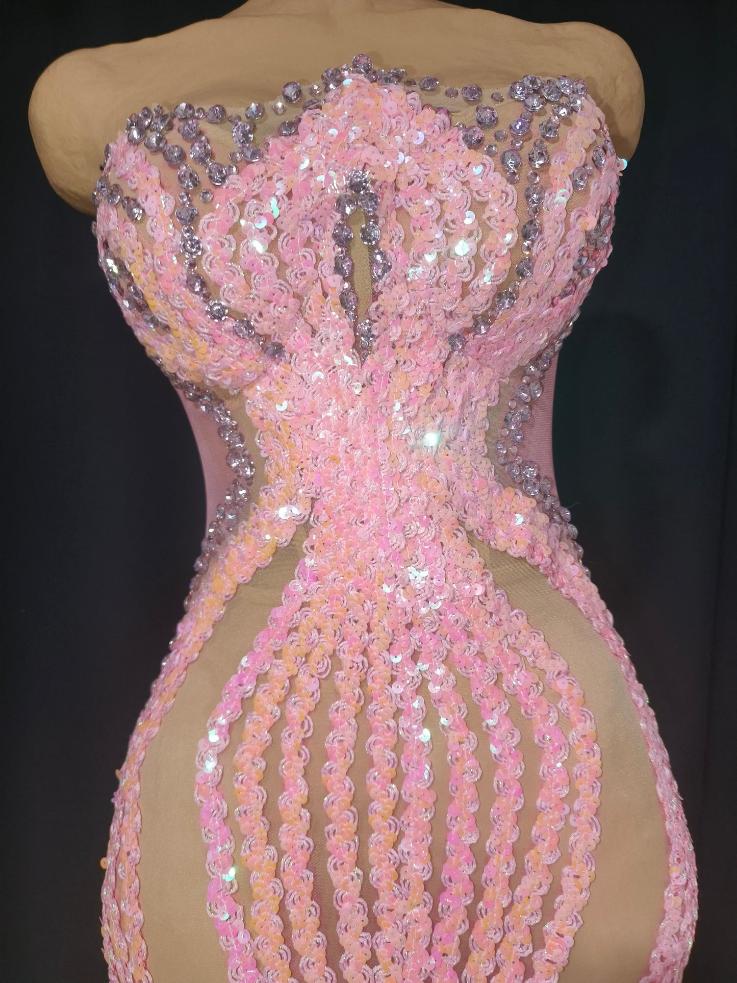 CELESINYI Lianhua Crystal Pink Sequin Mermaid Gown