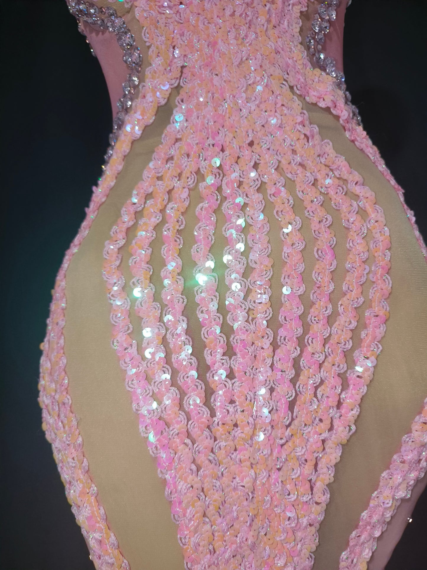 CELESINYI Lianhua Crystal Pink Sequin Mermaid Gown