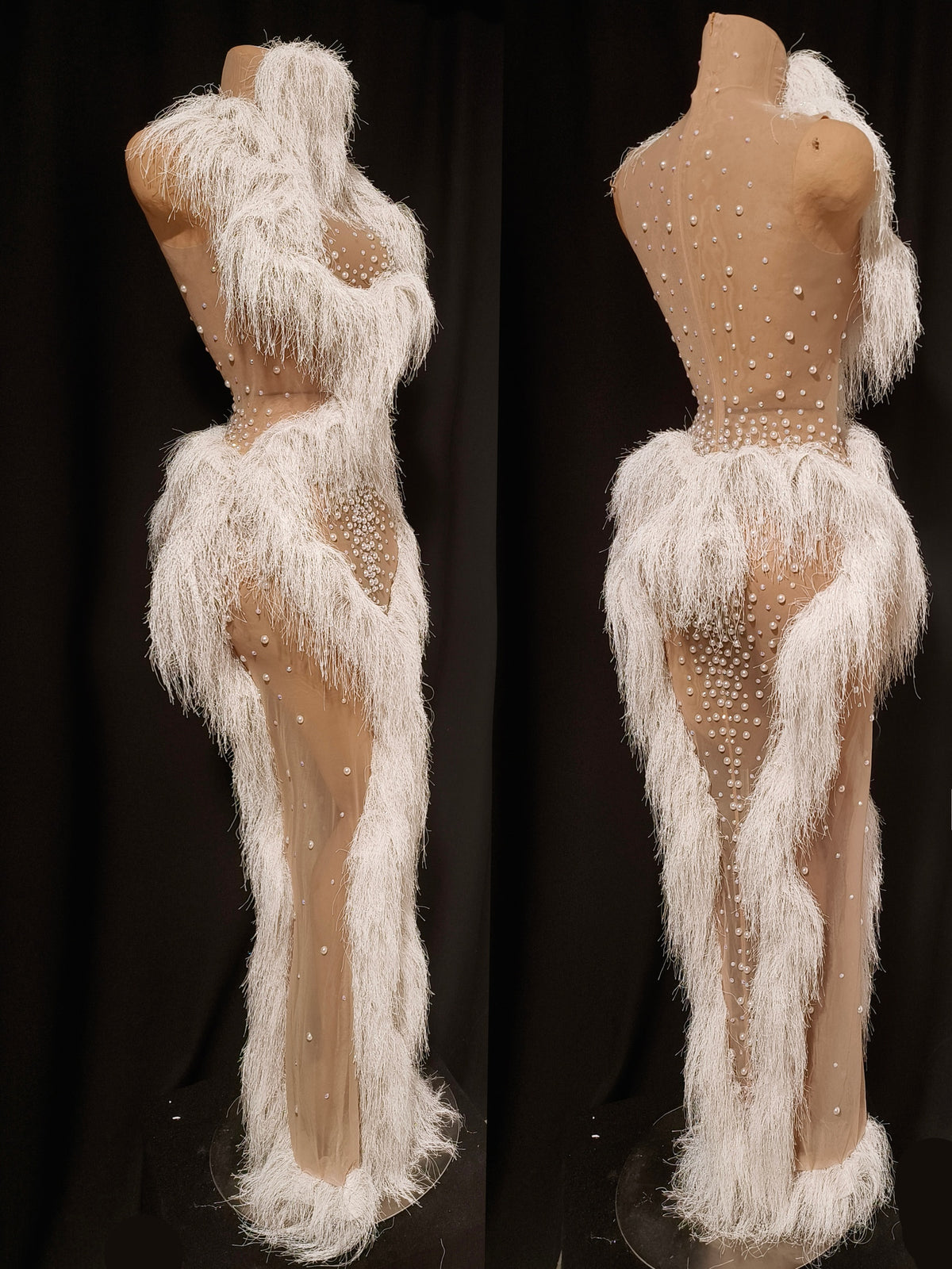 CELESINYI Shenling Crystal White Feather Gown
