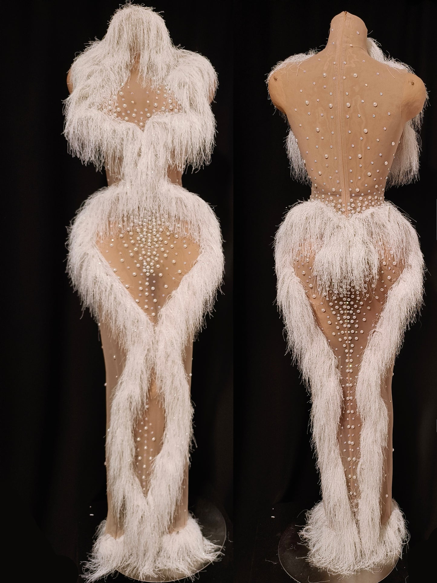 CELESINYI Shenling Crystal White Feather Gown
