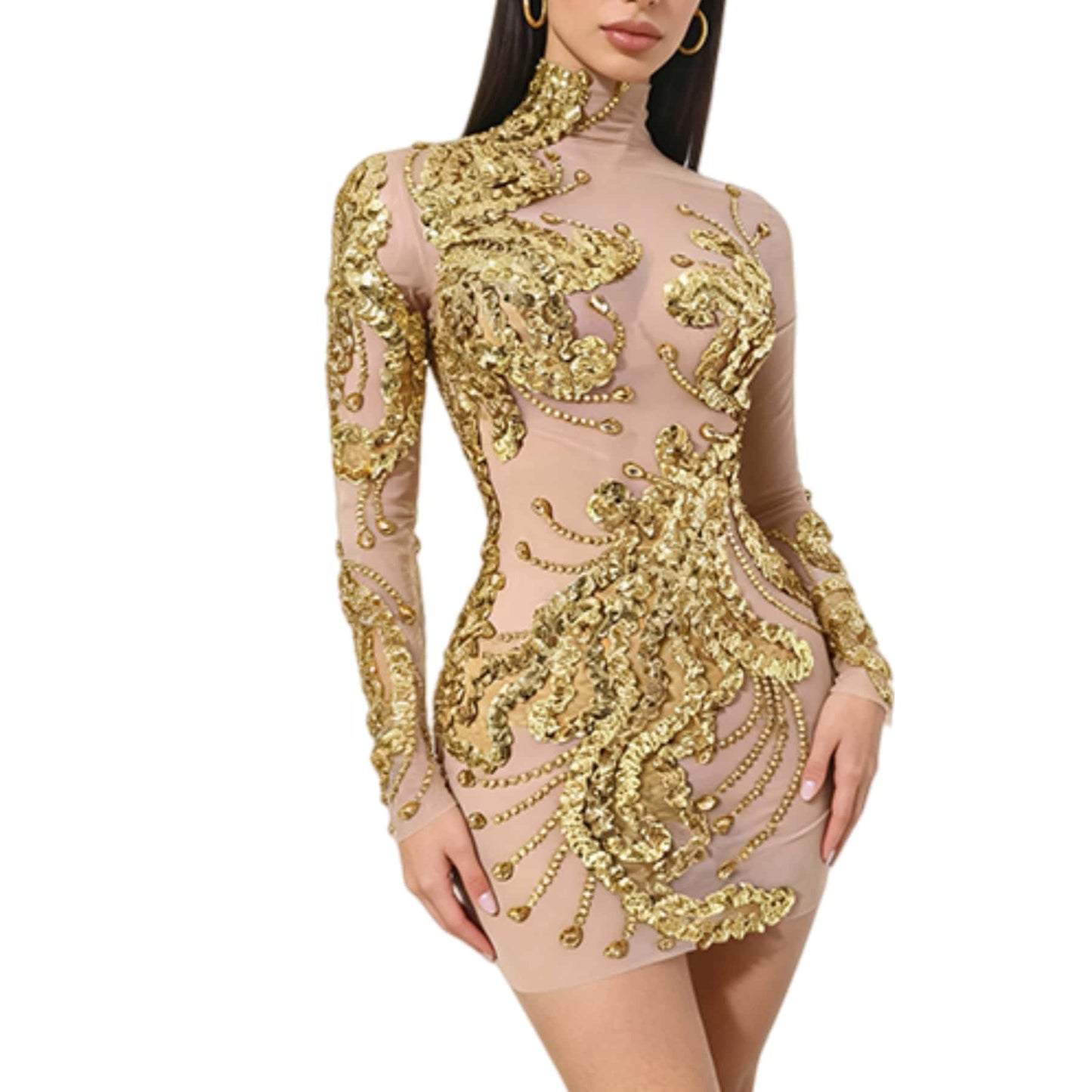 CELESINYI Shanhu Crystal Gold High Neck Bodysuit