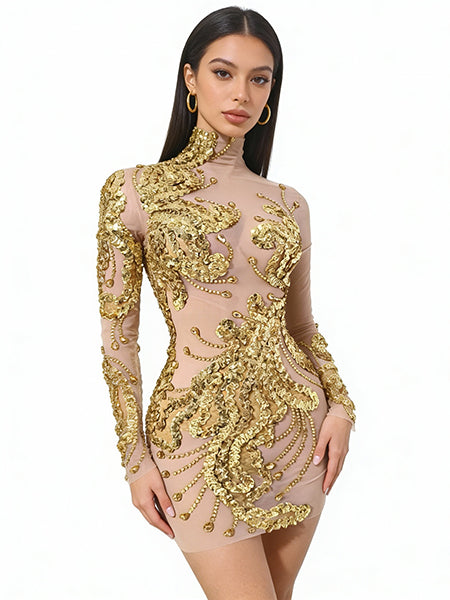 CELESINYI Shanhu Crystal Gold High Neck Bodysuit