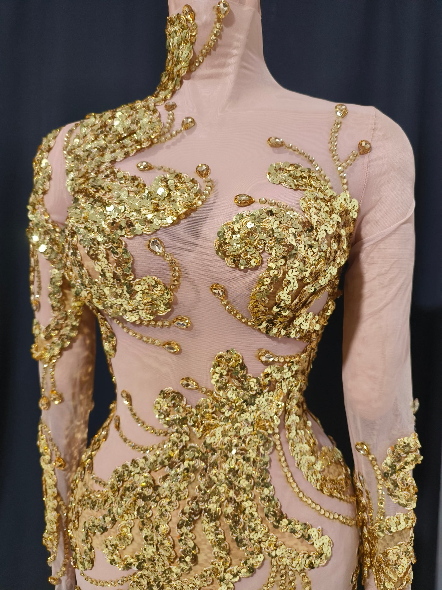 CELESINYI Shanhu Crystal Gold High Neck Bodysuit