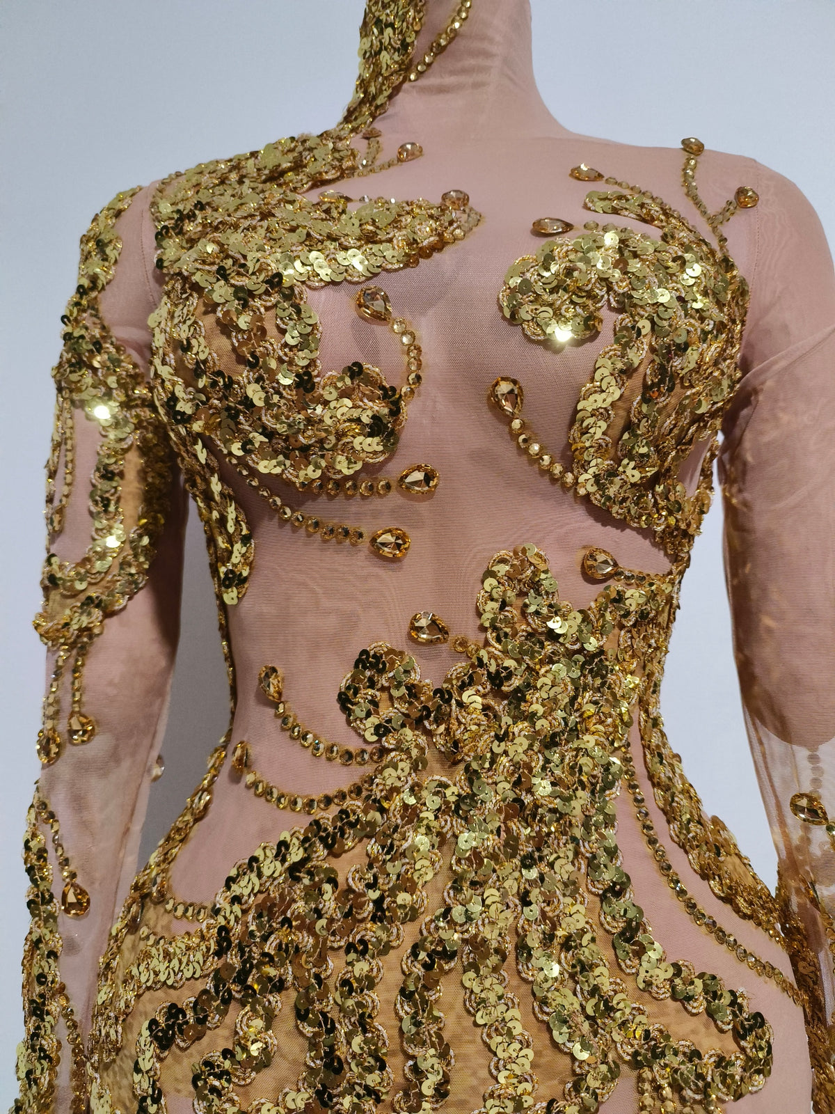 CELESINYI Shanhu Crystal Gold High Neck Bodysuit