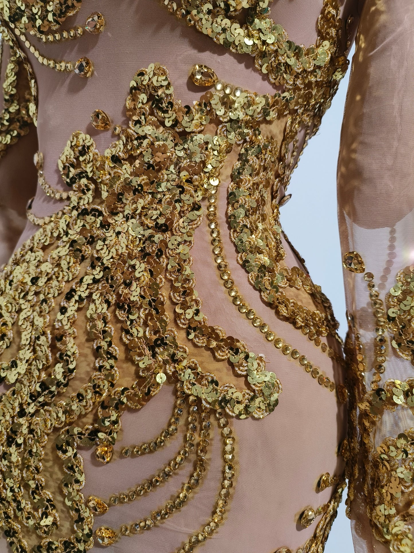 CELESINYI Shanhu Crystal Gold High Neck Bodysuit