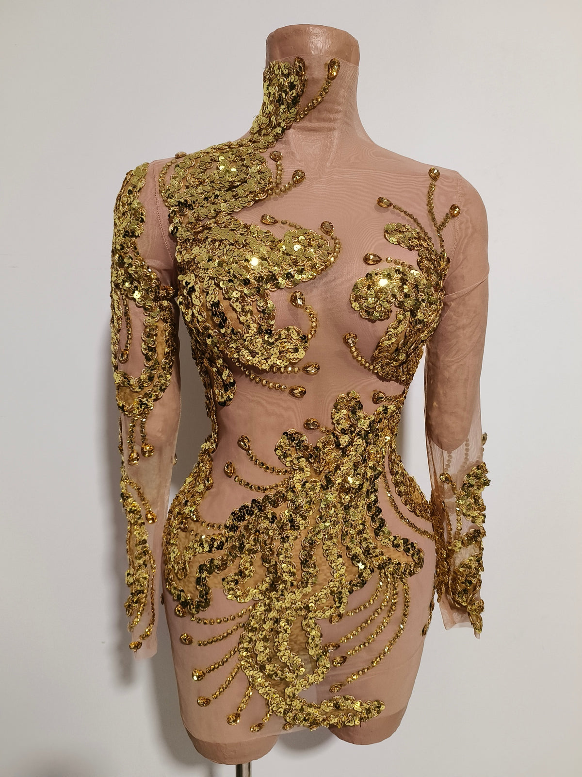 CELESINYI Shanhu Crystal Gold High Neck Bodysuit