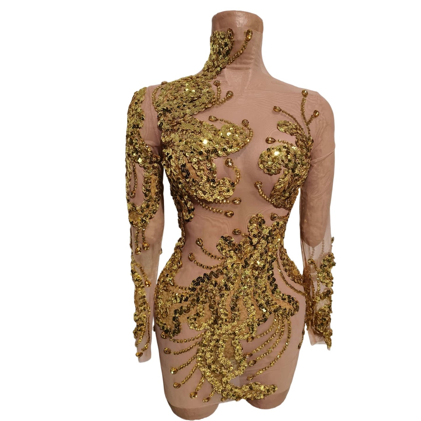 CELESINYI Shanhu Crystal Gold High Neck Bodysuit