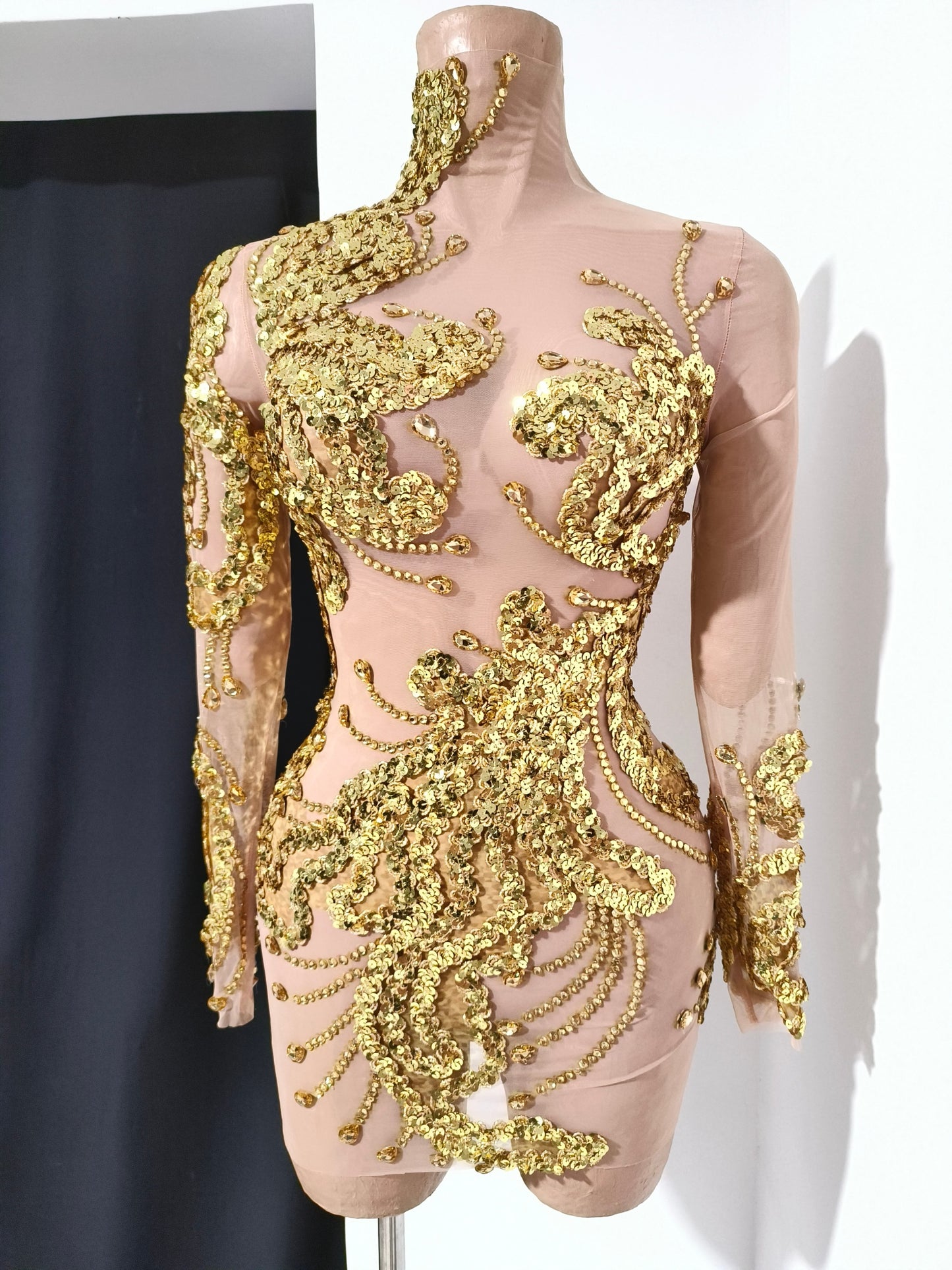 CELESINYI Shanhu Crystal Gold High Neck Bodysuit