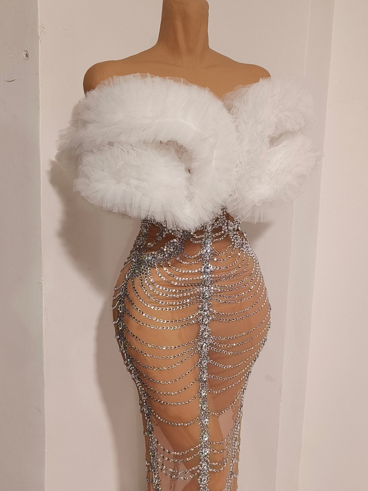 CELESINYI Mianhua Crystal Cloud Ruffle Dress
