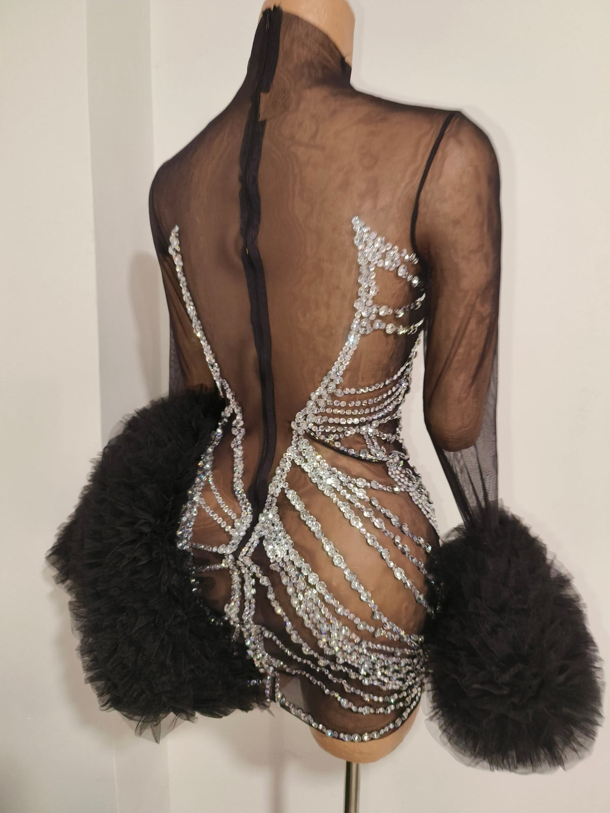 CELESINYI Gaoao Rhinestone Silver High Neck Mini Dress
