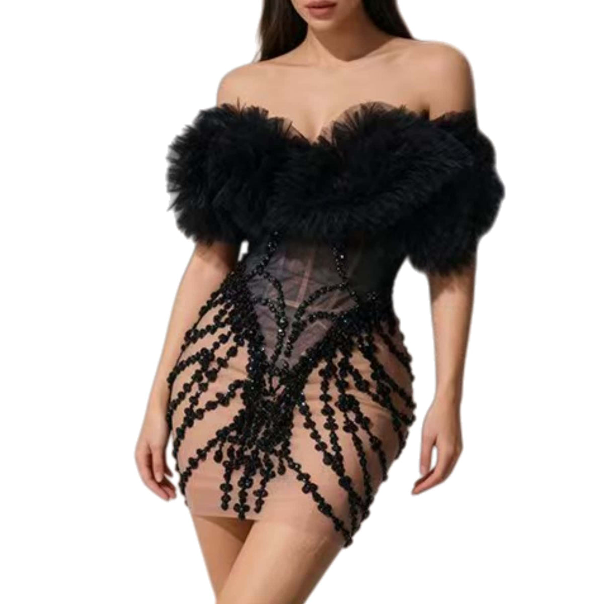 CELESINYI Songlu Rhinestone Black Corset Mini Dress
