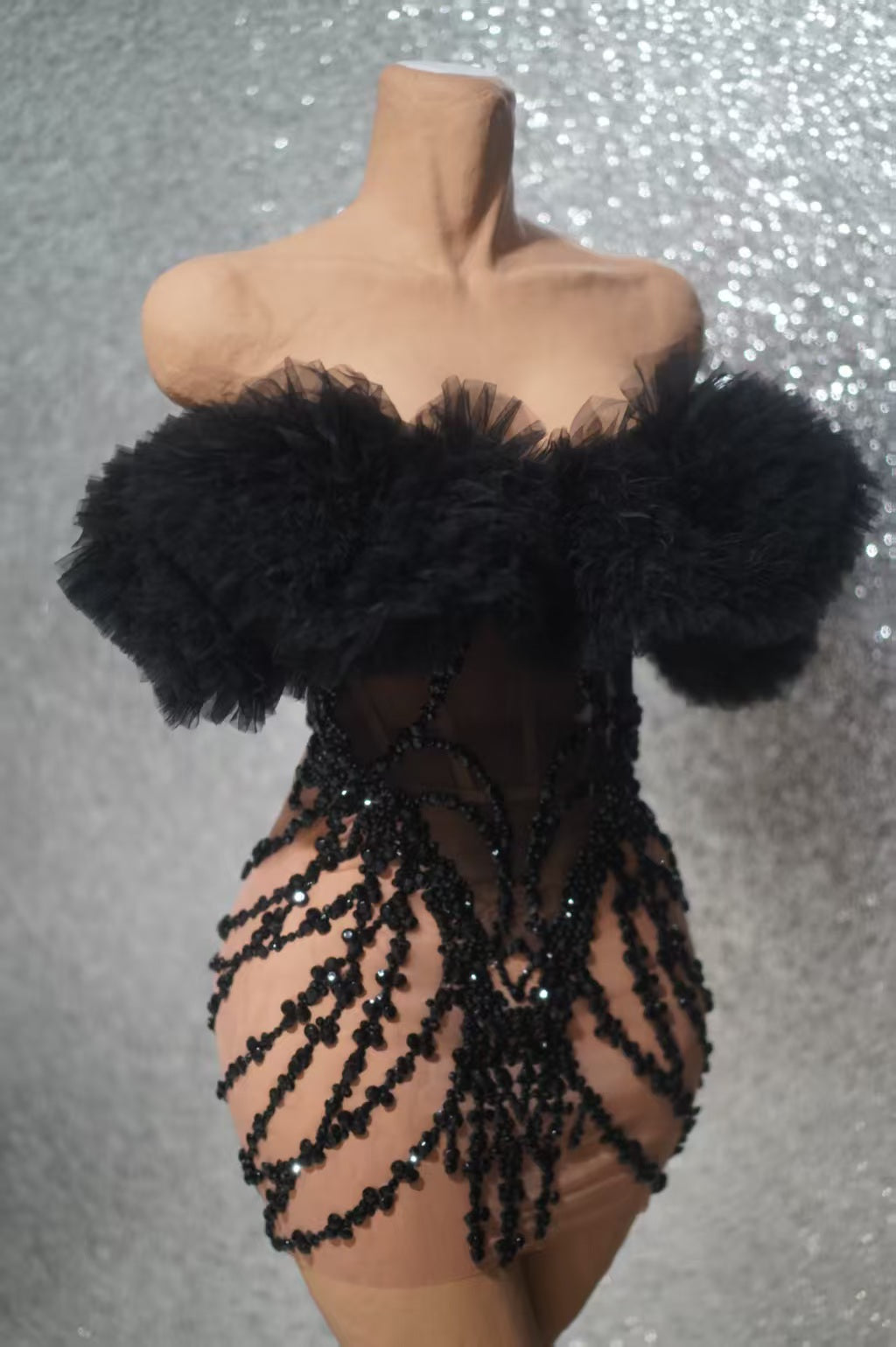 CELESINYI Songlu Rhinestone Black Corset Mini Dress