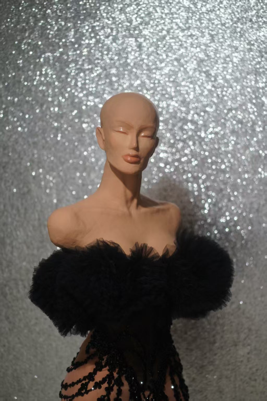 CELESINYI Songlu Rhinestone Black Corset Mini Dress