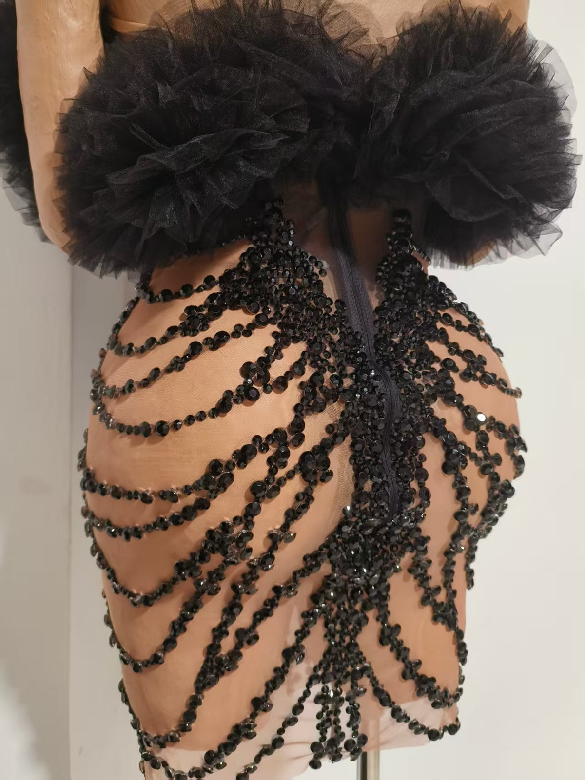 CELESINYI Songlu Rhinestone Black Corset Mini Dress