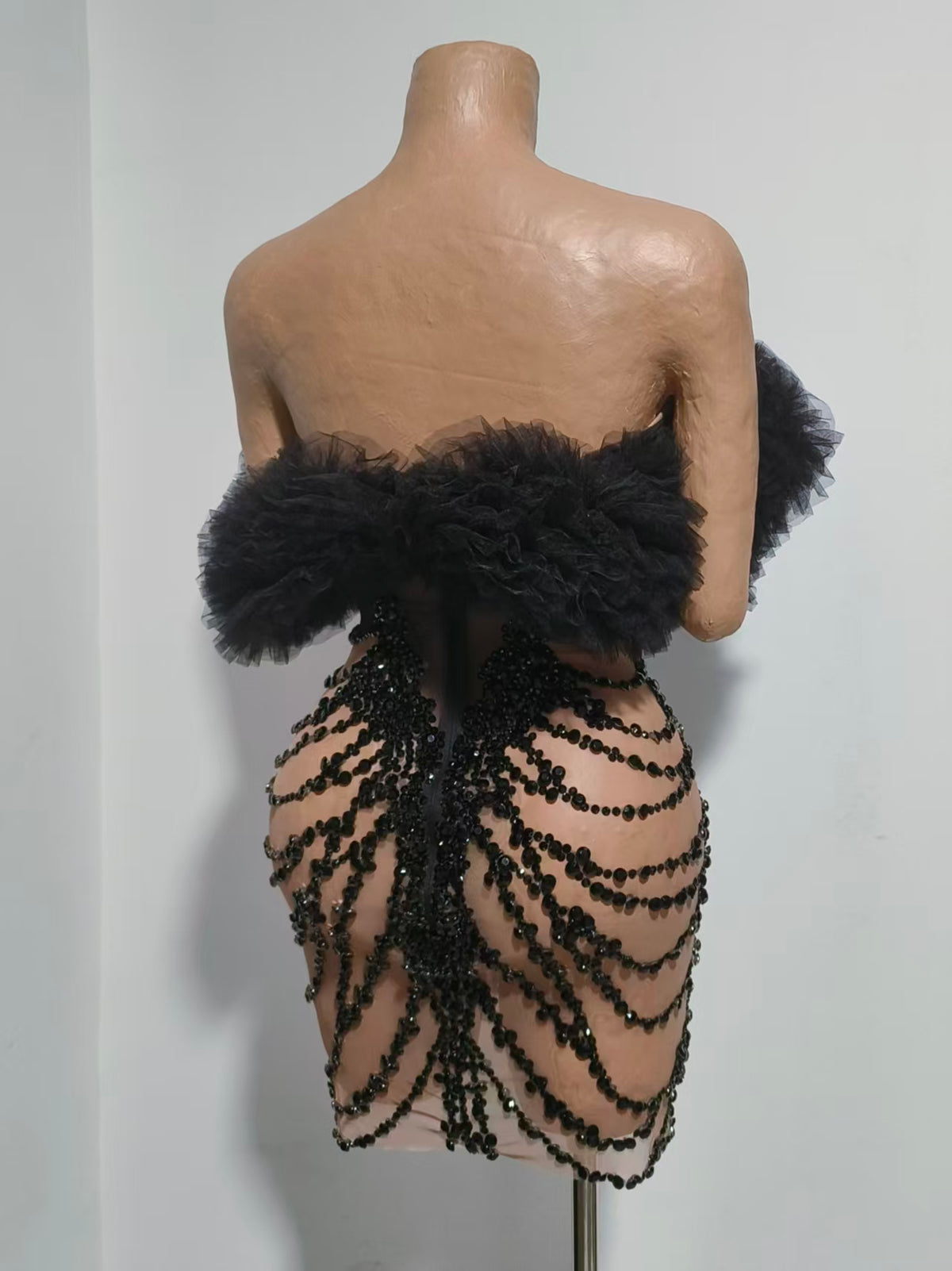 CELESINYI Songlu Rhinestone Black Corset Mini Dress