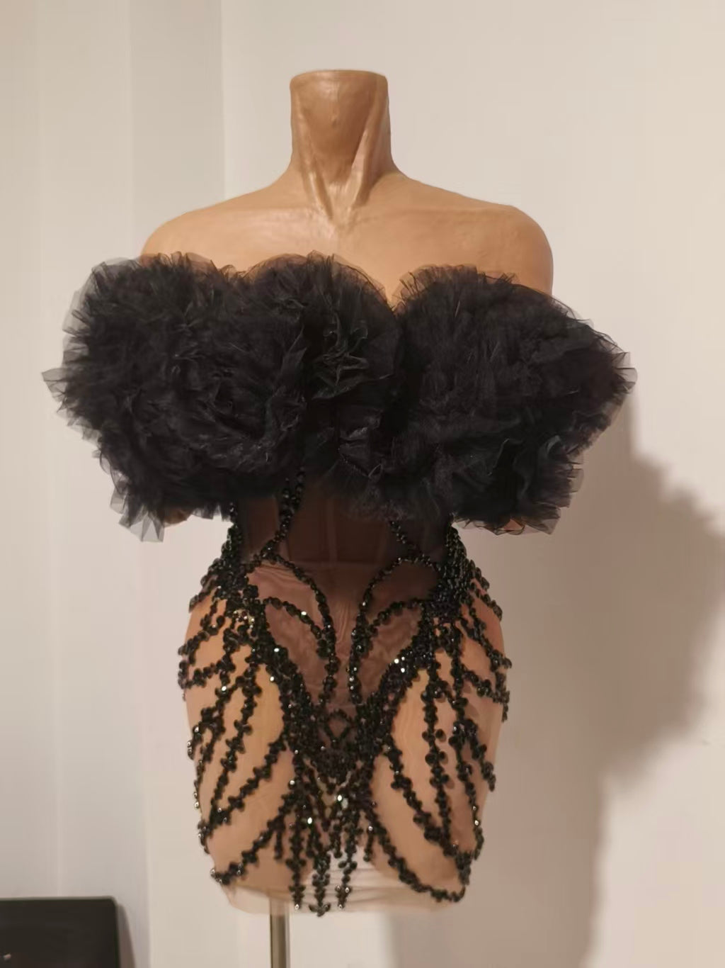 CELESINYI Songlu Rhinestone Black Corset Mini Dress