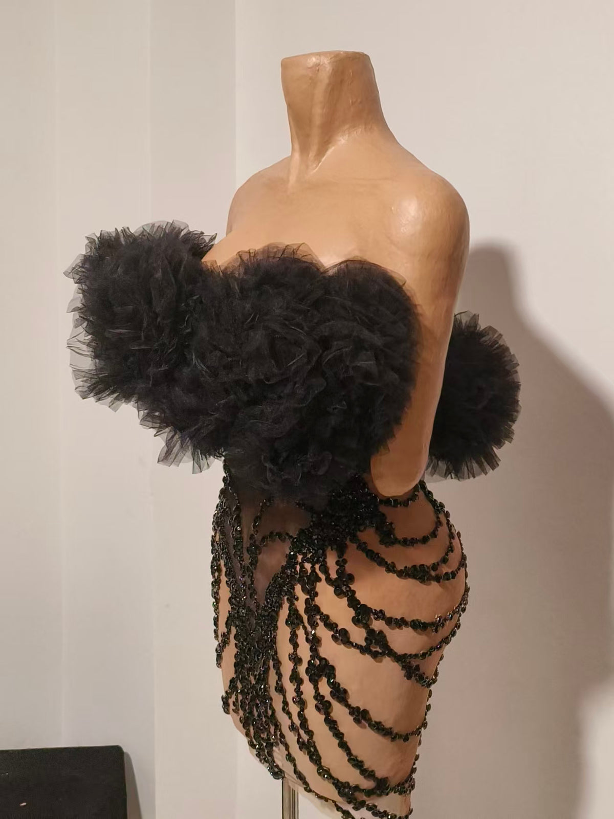 CELESINYI Songlu Rhinestone Black Corset Mini Dress