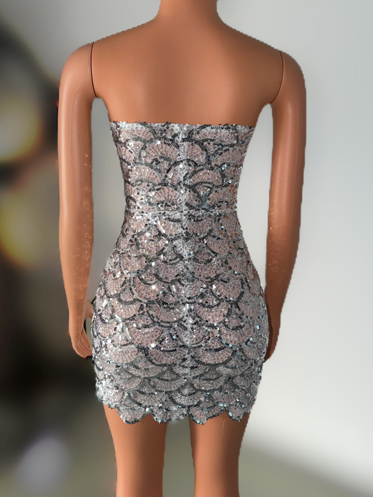 CELESINYI Yulin Crystal Sequin Scale Mini Dress