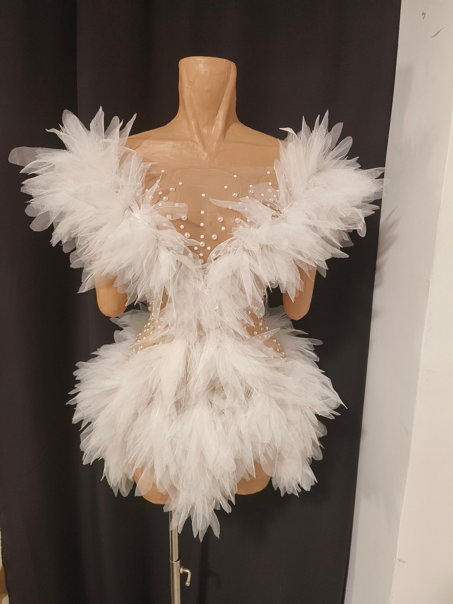 CELESINYI Chibang Crystal White Wing Mini Dress