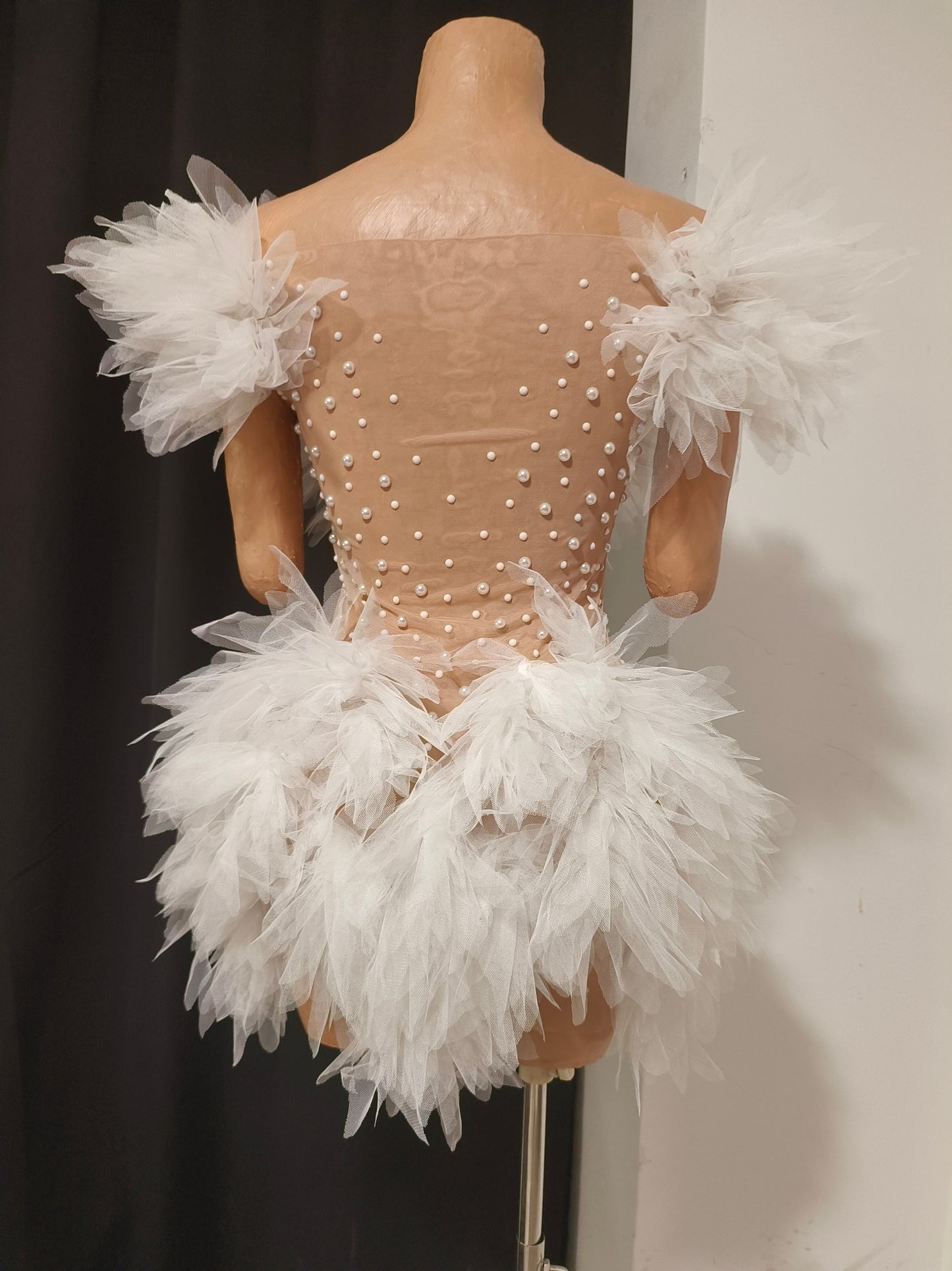 CELESINYI Chibang Crystal White Wing Mini Dress