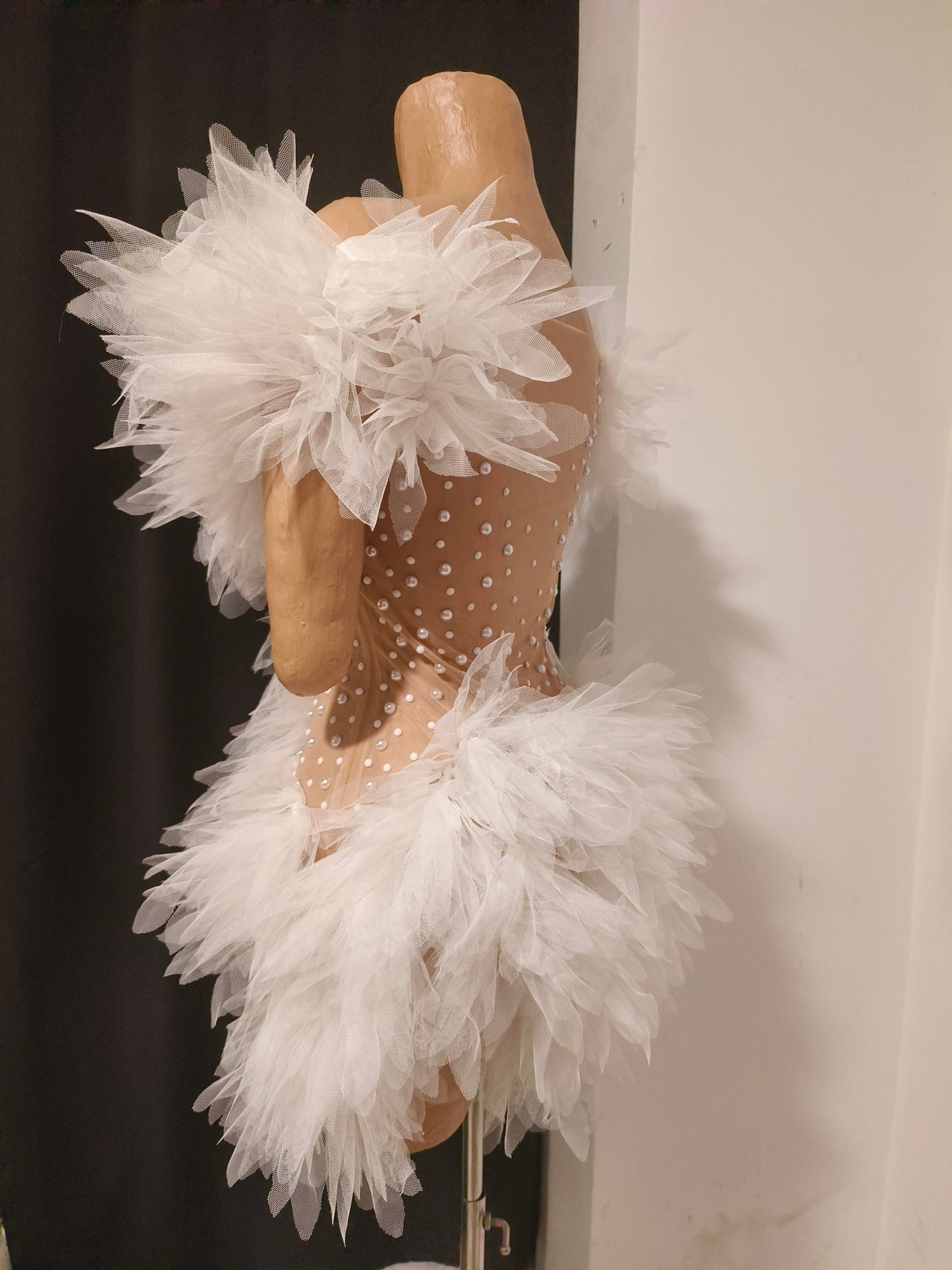 CELESINYI Chibang Crystal White Wing Mini Dress