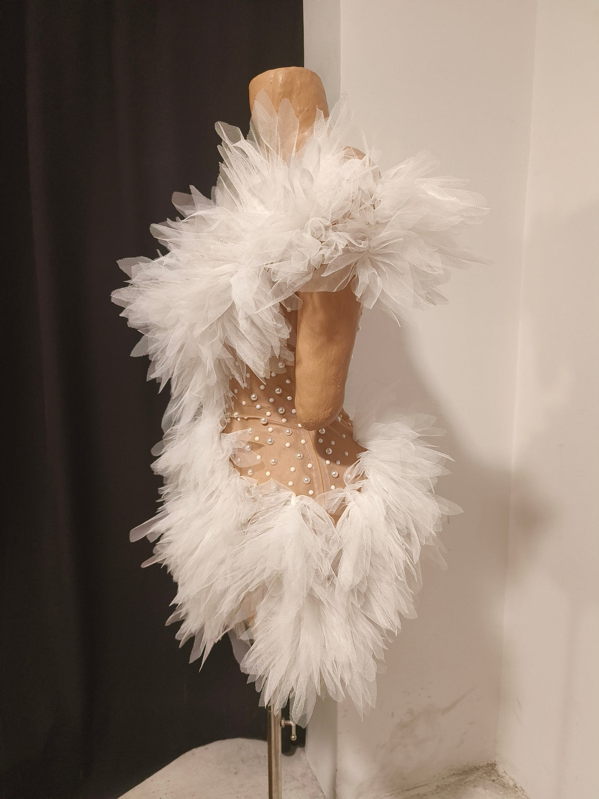 CELESINYI Chibang Crystal White Wing Mini Dress
