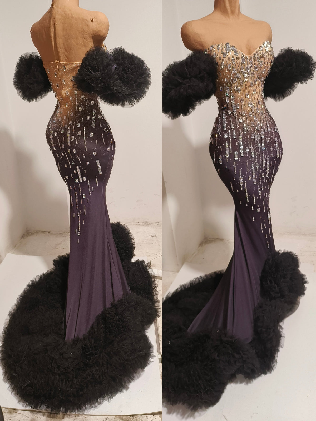 CELESINYI Wuji Crystal Silver Mermaid Gown