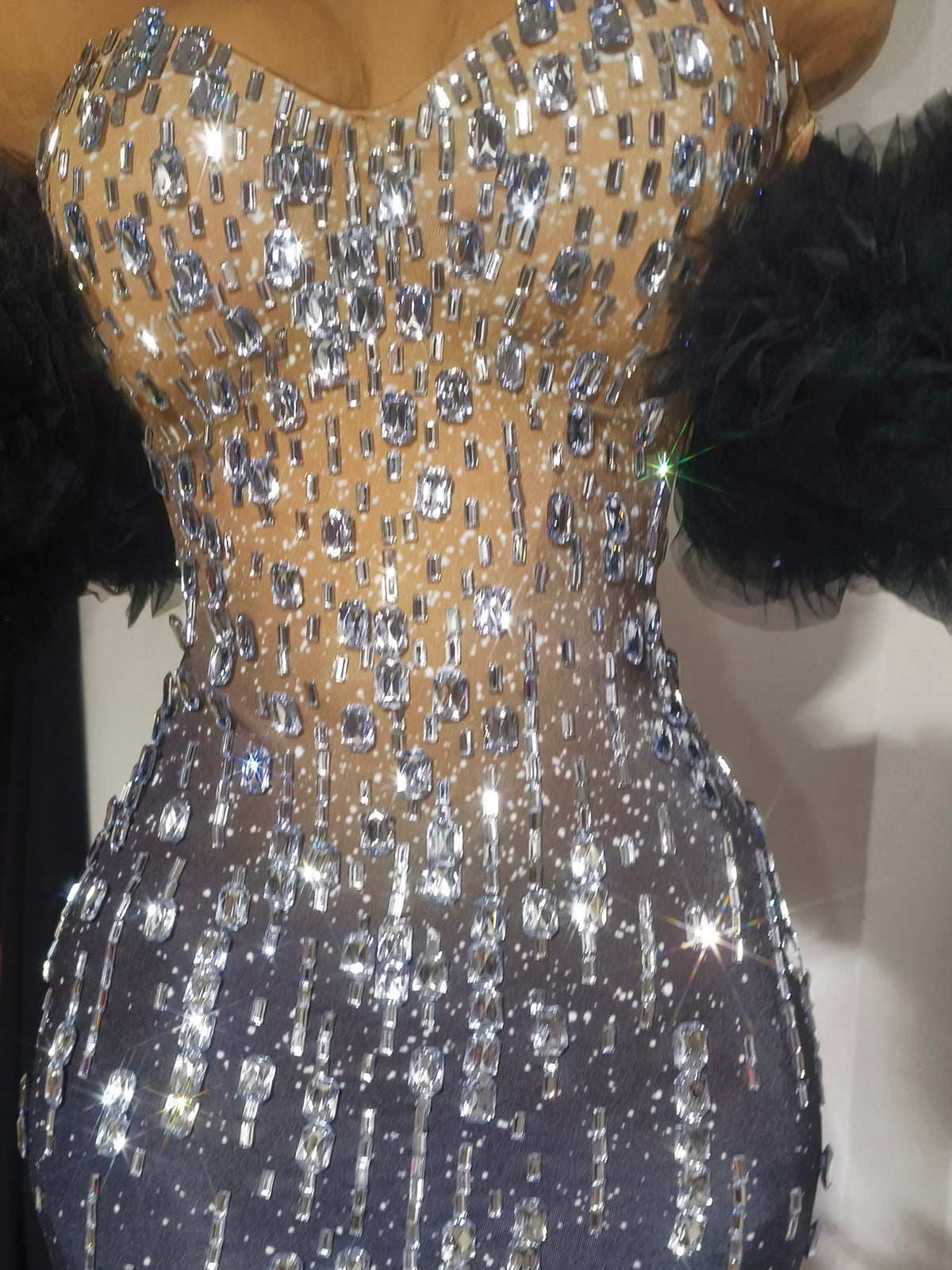 CELESINYI Wuji Crystal Silver Mermaid Gown