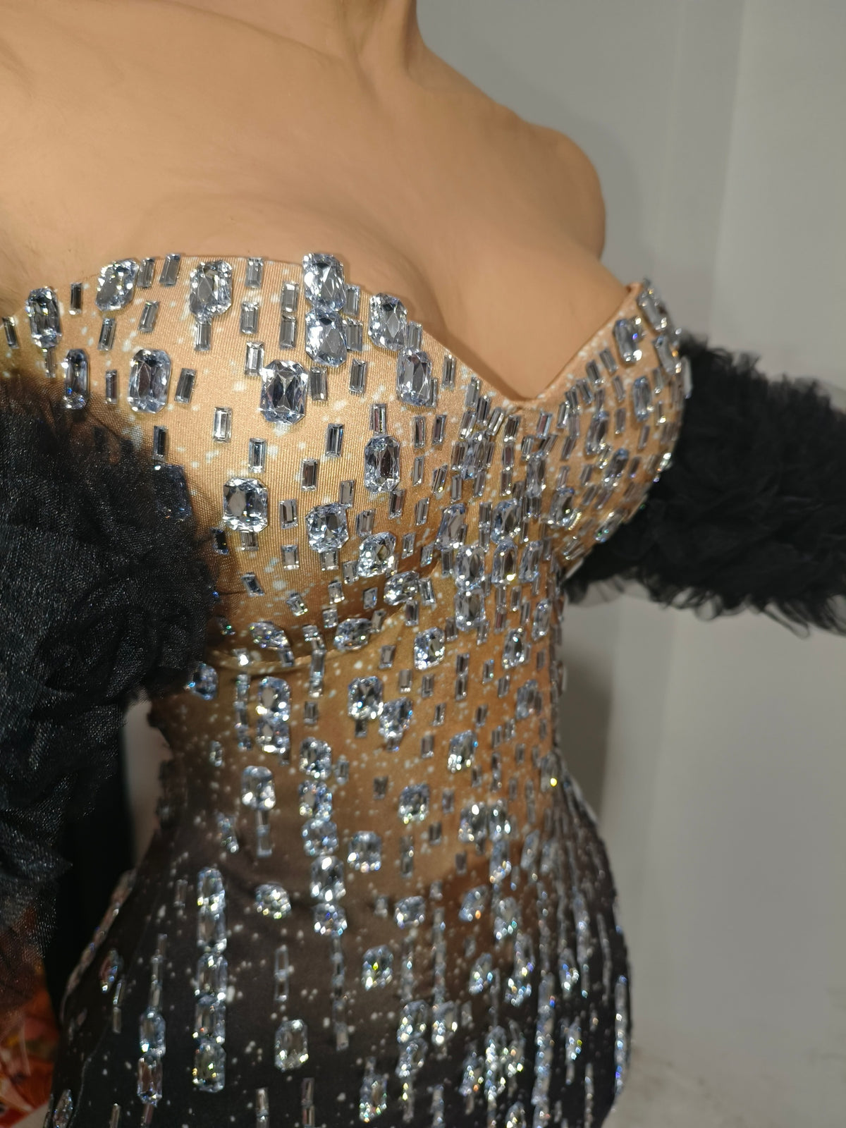 CELESINYI Wuji Crystal Silver Mermaid Gown