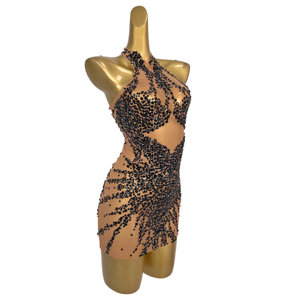 Huatuo Sparkly Black Crystal Prom Dresses