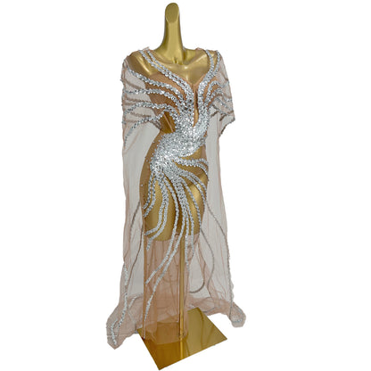 Dongmai  Perspective Silver Glitter Sequin Evening Prom Dress