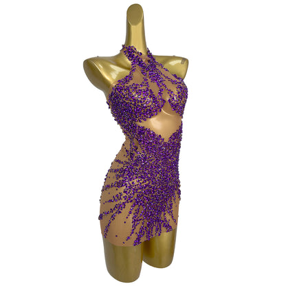 Huatuo Sparkly Purple Crystal Prom Dresses