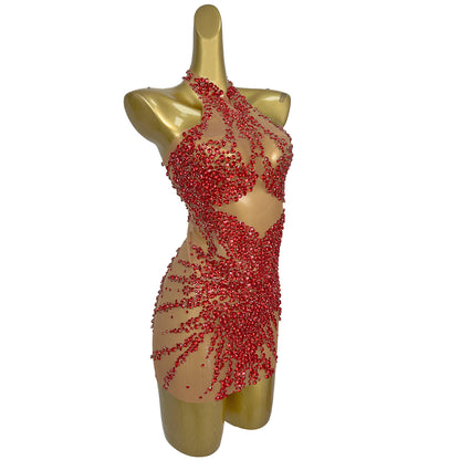 Huatuo Sparkly Red Crystal Prom Dresses