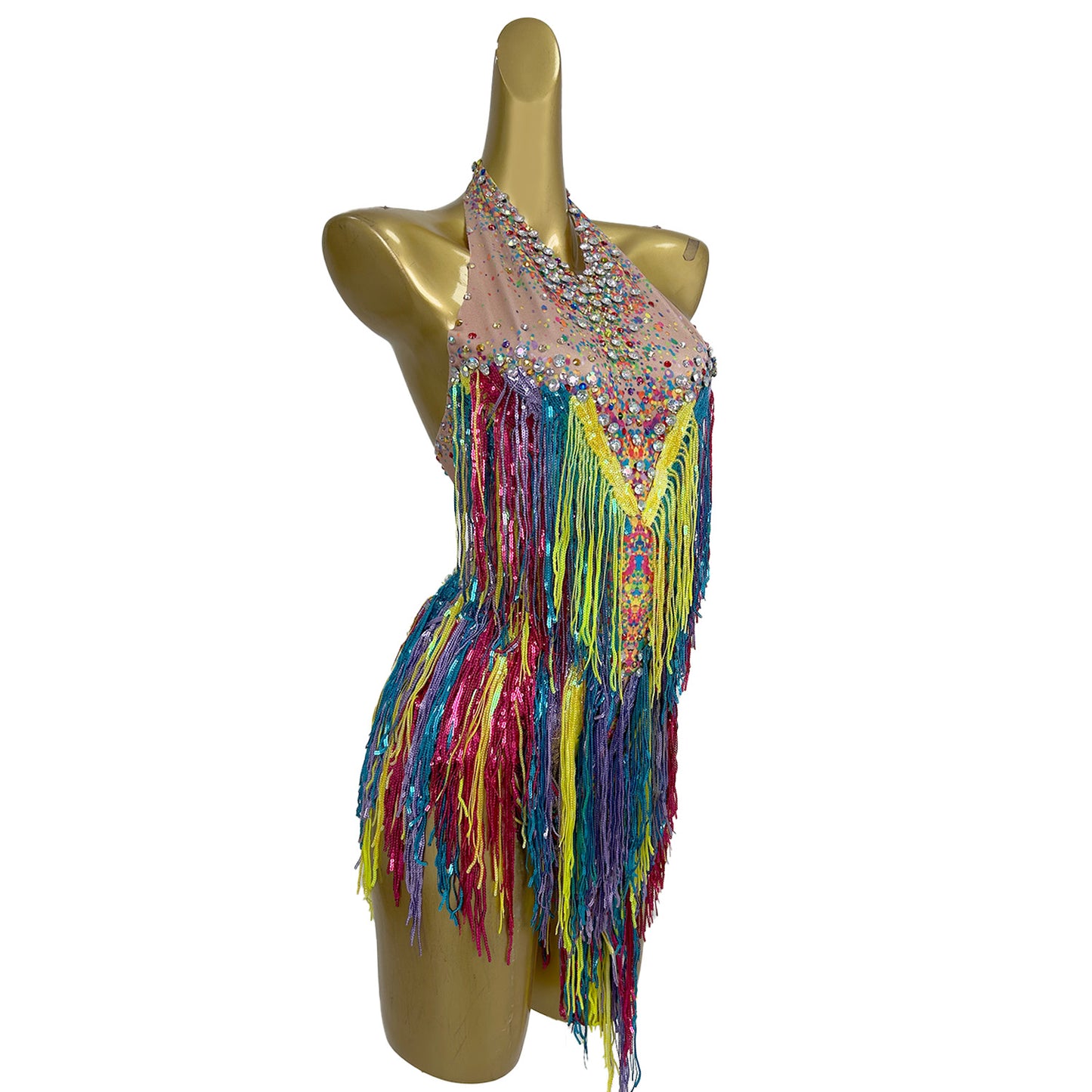 Xinwucai Women Colorful Rainbow Tassel Leotard
