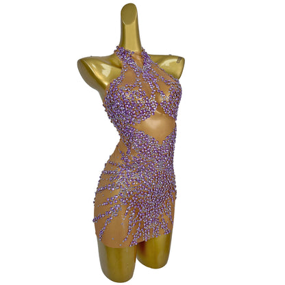 Huatuo Sparkly Light Purple Crystal Prom Dresses