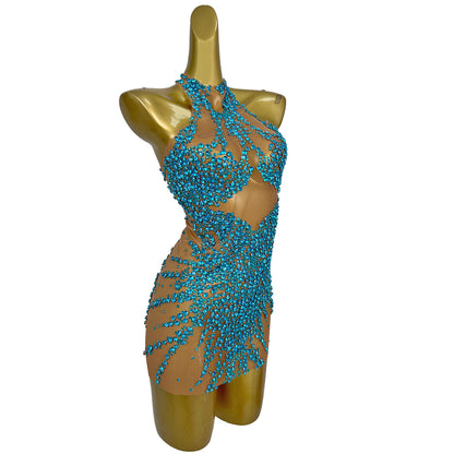 Huatuo Sparkly Blue Crystal Prom Dresses