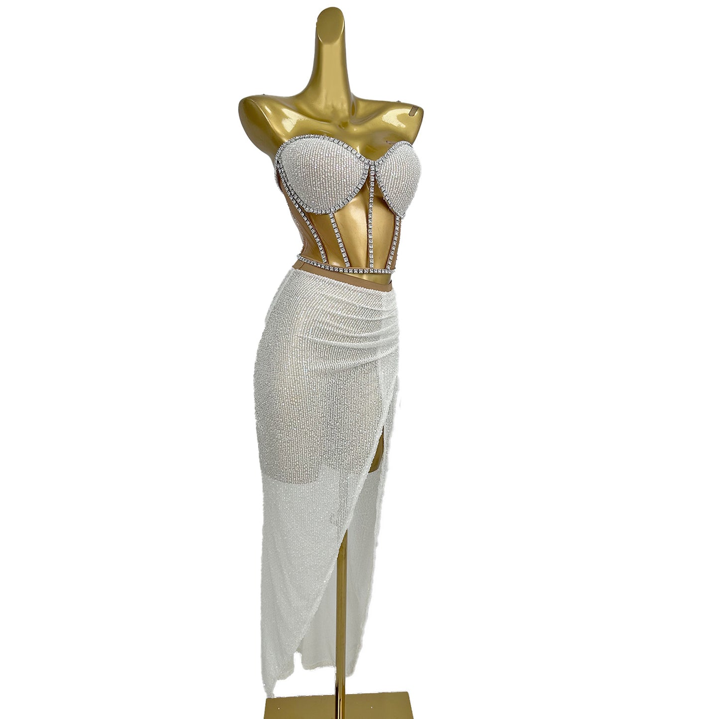 Tangguo White Glitter Rhinestone 2-Piece Set