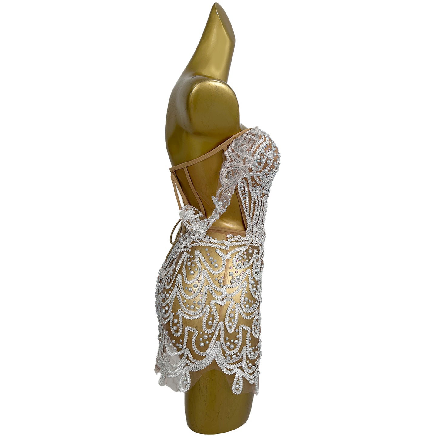 Lurong Sequins White Pearl Strapless Dress