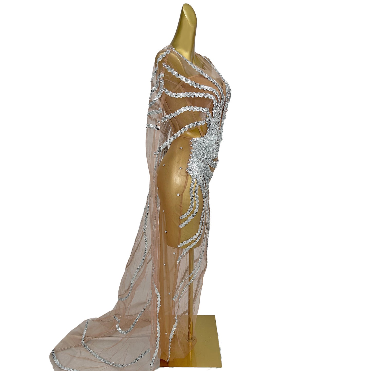 Dongmai  Perspective Silver Glitter Sequin Evening Prom Dress